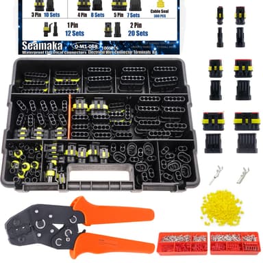 Seamaka 1008PCS 63 Sets Waterproof Automotive Wire Connectors Kit 1/2/3/4/5/6 Pin Automotive Replacement Electrical Accessories Plug Connectors Kit Male and Female Connector with Ratchet Crimping Tool