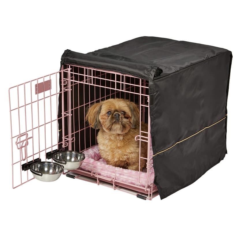 MidWest Homes for Pets Pink Fashion iCrate Starter Kit, 24-inch Dog Crate Bundle for Small Dogs, Includes Crate, Pet Bed, 2 Bowls and Privacy Cover