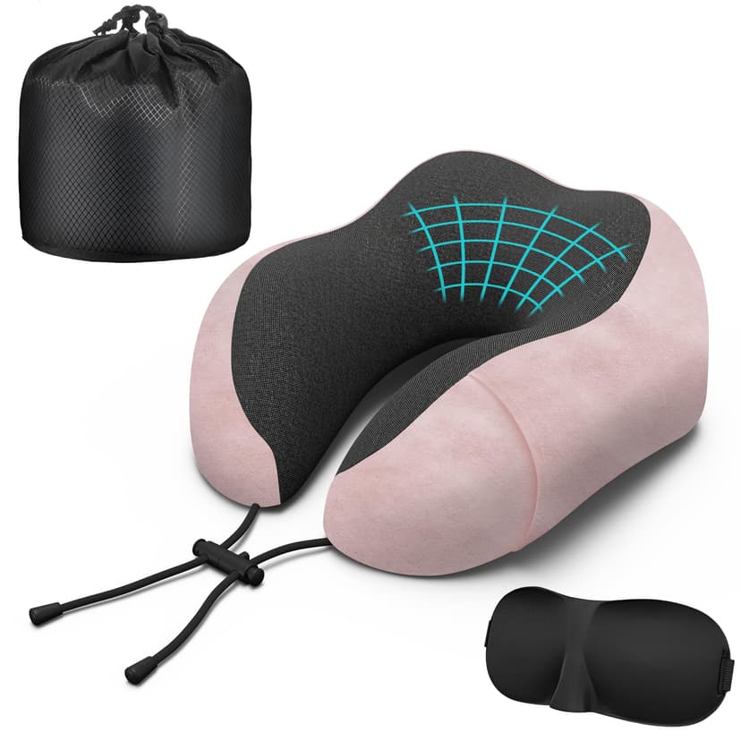 Phent zari Neck Travel Pillow, Upgraded Memory Foam Pillow for Airplane, Machine Washable, Adjustable Flight Pillow, Suitable for Sleeping Airplane, Car, Office and Home (Pink)