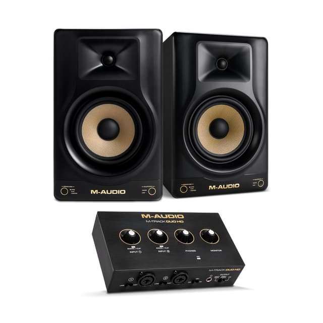 M-AUDIO Forty Eighty Studio Monitors Pair Bundle with Dual XLR HD Audio Interface for Studio Recording, Music Production, Podcasting, Streaming