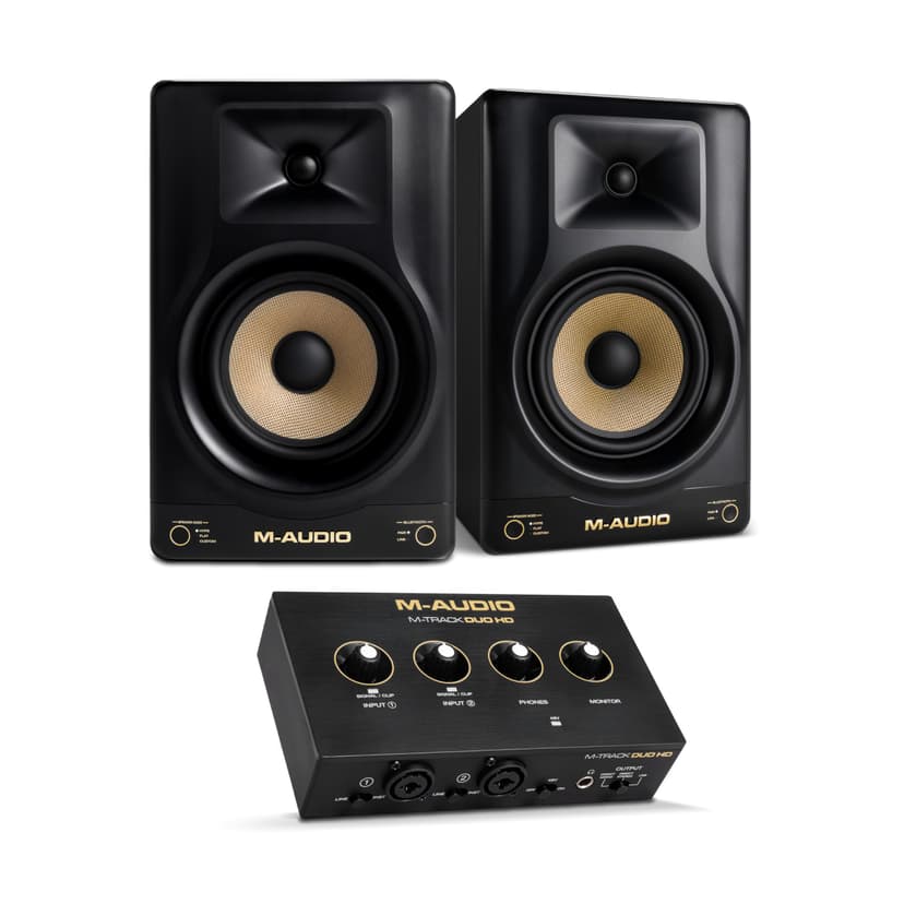 M-AUDIO Forty Eighty Studio Monitors Pair Bundle with Dual XLR HD Audio Interface for Studio Recording, Music Production, Podcasting, Streaming