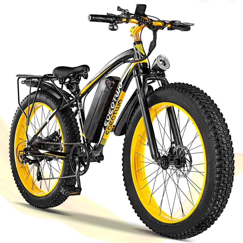 EOEOTWO Electric Bike for Adults,1500W Peak Motor E Bikes, 26" Fat Tire Electric Bicycle, 30/33 MPH 60/70 Miles All Terrain E Bikes E Bike, Removable Battery, Dual Brake, 7 Speed, Yellow 