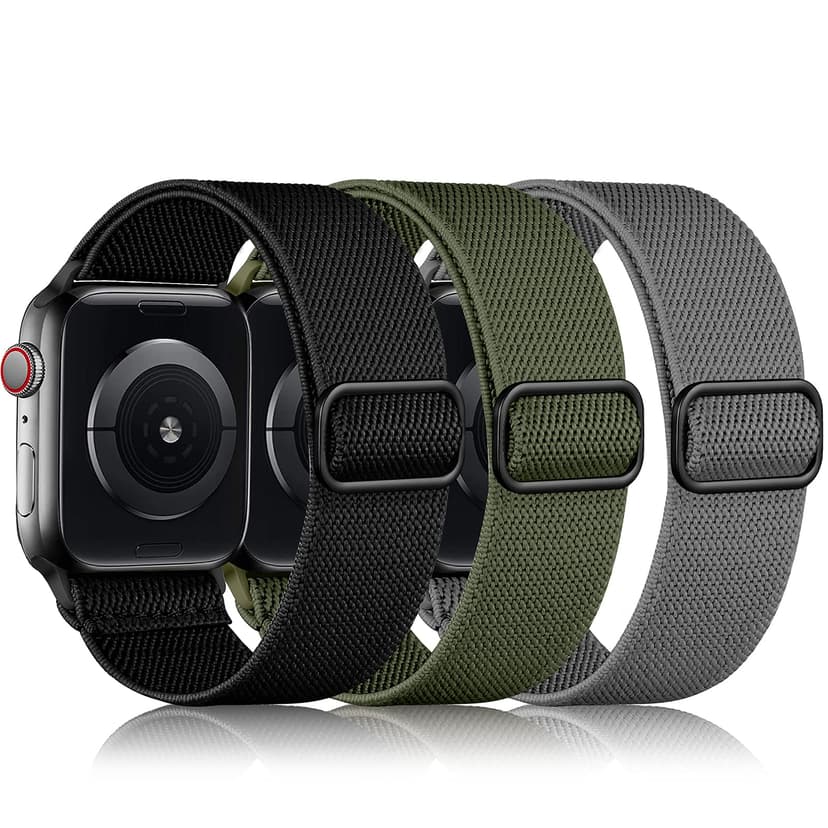 DaQin 3 Pack Stretchy Solo Loop Compatible with Apple Watch Bands for Men 42mm 41mm 40mm 38mm, Soft Nylon Braided Elastic Strap for iWatch Band Series 11 10 9 8 7 6 5 4 3 SE Ultra 3 Ultra 2 Ultra