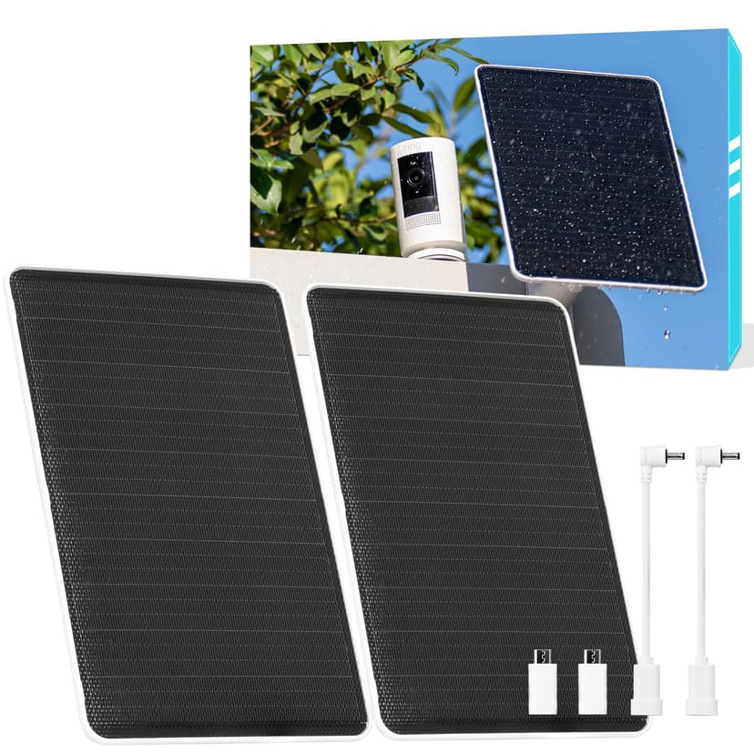 5V 8W Solar Panel for Security Camera, For Bird Feeder, 4G AOV Trail Cam, Ring Tapo Eufy Vicohome Eseecloud, Native USB-C, Micro-USB & DC 3.5mm*1.35mm, 23% Conversion, 9.8 Ft, 180 Days Exchange Policy