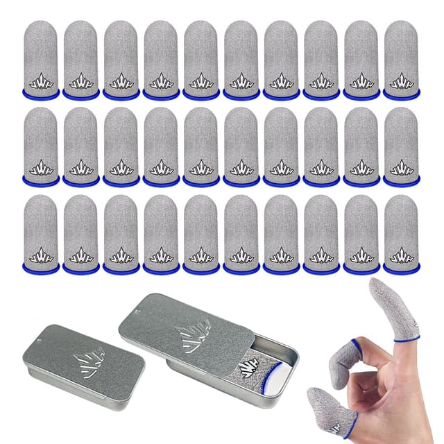 JWH Ultra-Thin Silver Fiber Gaming Finger Sleeves,White Thumb Sleeves Gaming Cots,30 Pack Gaming Finger Gloves for PUBG,with 2 pcs Storage Box,High Sensitivity,Anti-Slip,Fundas para Dedos Gamer