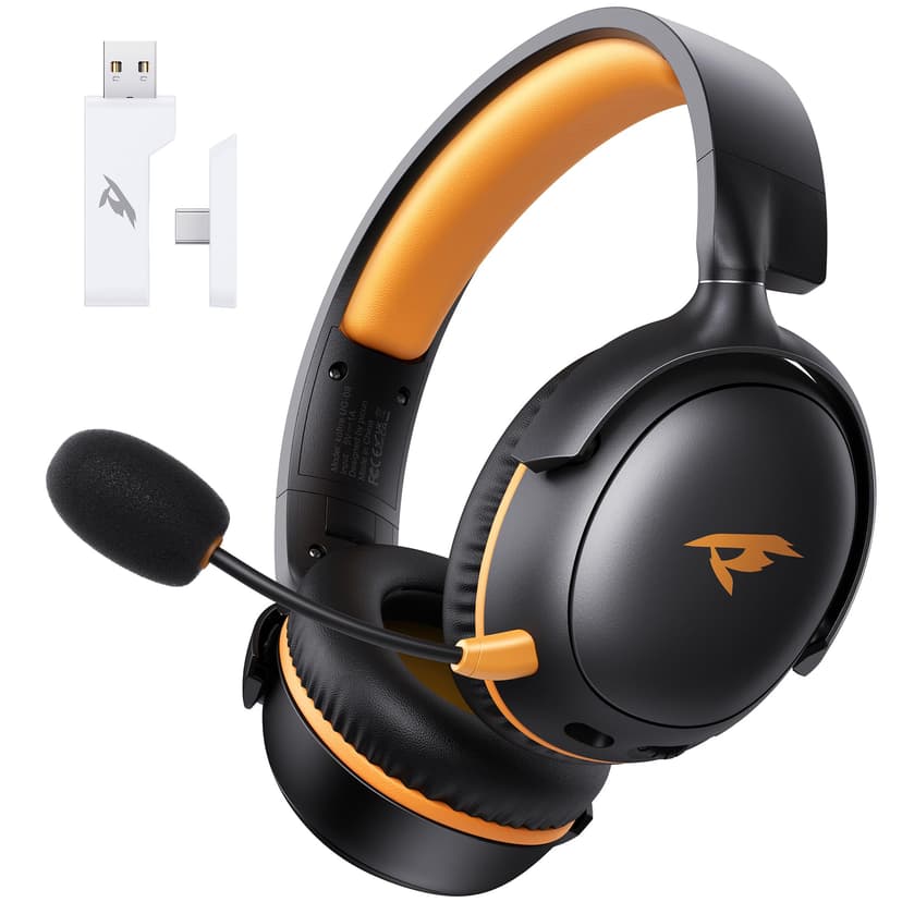 KOFIRE Wireless Gaming Headset, 2.4GHz USB Gaming Headphones with Bluetooth 5.4, 53MM 3D Stereo Sound, 65H Battery, ENC Noise Canceling Mic, 3.5mm Wired, for PS5, PC, PS4, Mac, Switch, Black-Orange