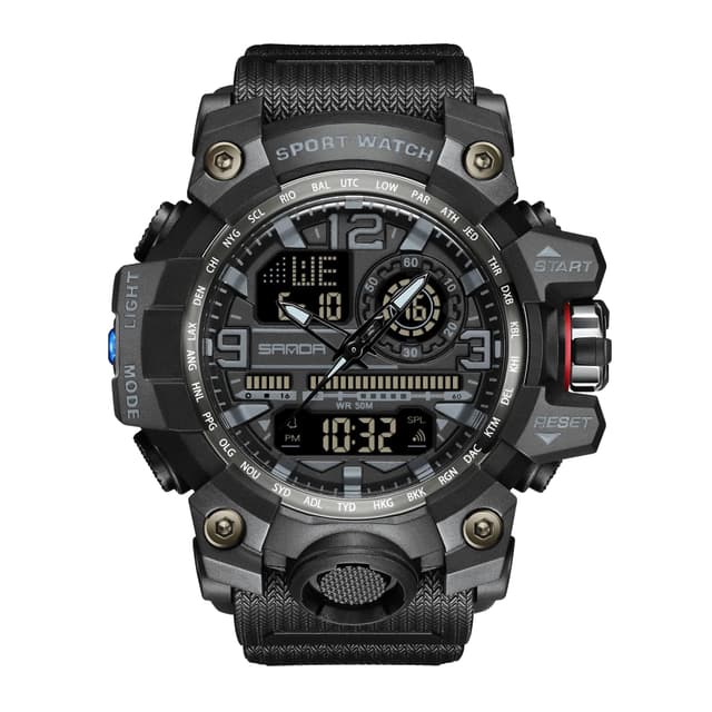 KXAITO Men's Watches Sports Outdoor Waterproof Military Watch Date Multi Function Tactics LED Face Alarm Stopwatch for Men (3133 Black)