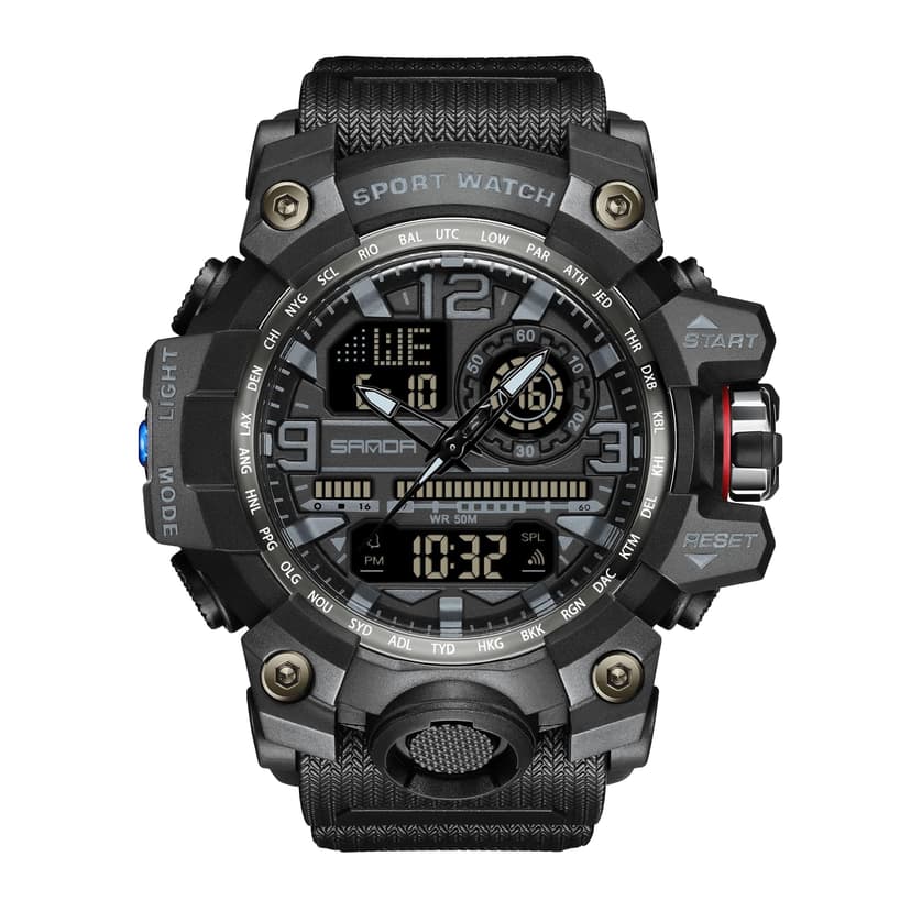 KXAITO Men's Watches Sports Outdoor Waterproof Military Watch Date Multi Function Tactics LED Face Alarm Stopwatch for Men (3133 Black)