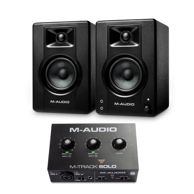 M-Audio Recording, Streaming and Podcasting Bundle – M-Track Solo USB Audio Interface and 120W BX3 Stereo Speakers, Plus a Software Suite Included
