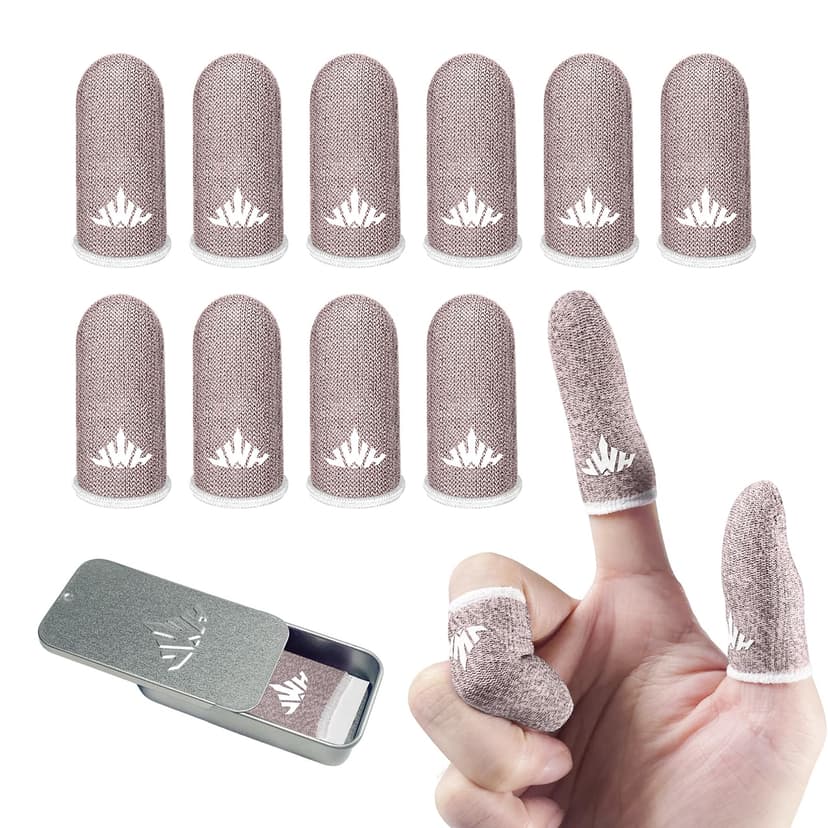 JWH Ultra-Thin Silver Fiber Gaming Finger Sleeves,Pink Thumb Sleeves Gaming Cots,10 Pack Gaming Finger Gloves for PUBG,with Storage Box,High Sensitivity,Anti-Slip,Fundas para Dedos Gamer