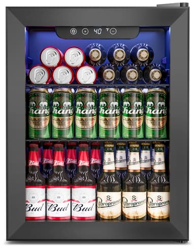 Feelfunn 1.7 Cu.Ft Beverage Refrigerator Cooler - 68 Can Mini Fridge Glass Door for Drink Soda Beer Wine - Small Refrigerator for Bedroom Office Home Dorm Bar, Black