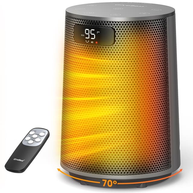 GiveBest Space Heater, Electric Portable Heaters for Indoor Use with Thermostat and Remote, 70°Oscillation, Digital Display, 12H Timer, 1500W PTC Ceramic Fast Safety Heat for Office Bedroom Home, Grey