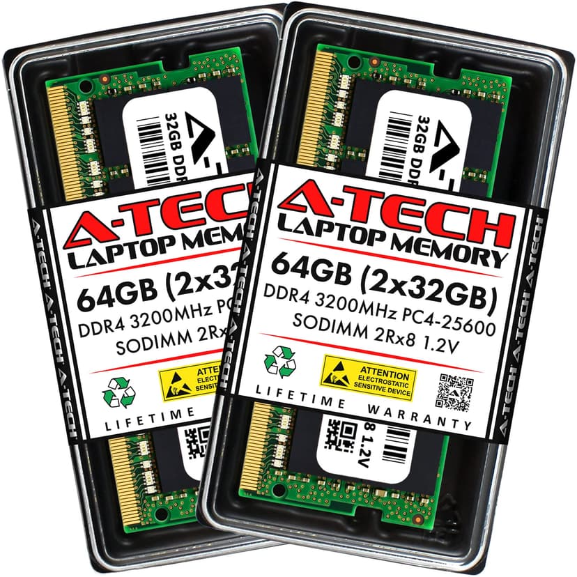 A-Tech 64GB (2x32GB) DDR4 3200 MHz SODIMM PC4-25600 (PC4-3200AA) CL22 2Rx8 Non-ECC Laptop RAM Memory Modules