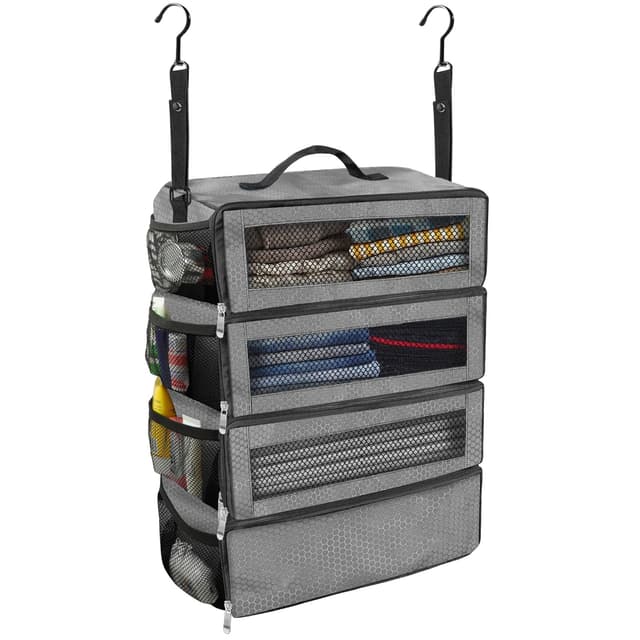 Olosar Suitcase Organizer, Travel Luggage Organizer Portable Hanging Travel Shelves Collapsible Hanging Packing Cubes for Carry on Suitcase, Grey-M