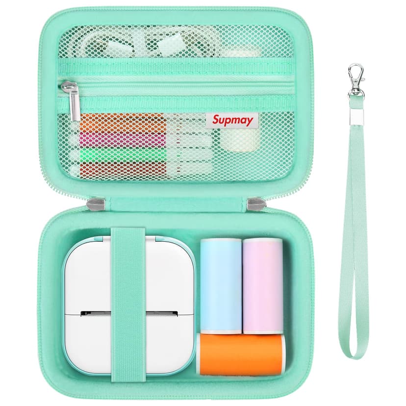 Supmay Sticker Printer Case Compatible with Memoking T02/for iDPRT/for Phomemo/for Anycash/for Ponek/for cabaro Mini Sticker Printer, Print Pods Mini Printer Storage Bag for Accessories, Green