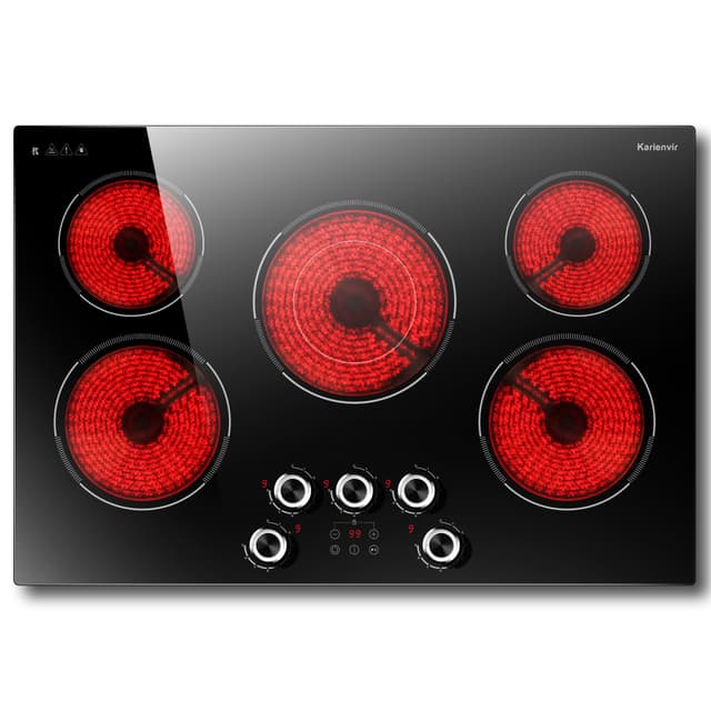 30 Inch Electric Cooktop Karienvir, 5 Burner Cooktop 8500W Built-in Electric Stove Top, Anti-slip Knob & Touch Control, Dual-Ring Burner, 30" Safety Lock, Timer, 220V Hardwired