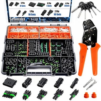 Seamaka 476Pcs 37 Kits Waterproof Automotive Electrical Connectors 1/2/3/4/6 Male&Female Automotive Replacement Electrical Accessories 22-14AWG with Ratchet Crimping Tool