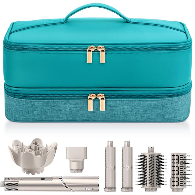 Travel Hair Dryer Case for Shark Flexstyle, Double-Layer Carrying Case for Shark Flex Style Blow Dryer, Portable Hair Tools Storage Organizer Bag for Shark Beauty Hairdryer Attchments (Teal Green)