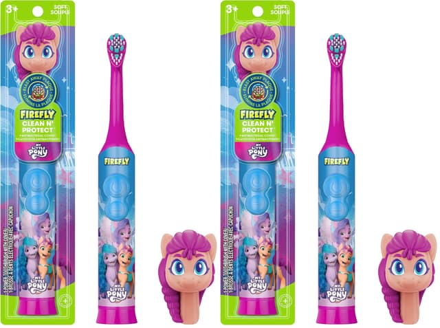 FIREFLY Clean N' Protect My Little Pony Power Toothbrush with 3D Character Cover, Soft Bristles, Battery Included, Ages 3+ (Pack of 2)
