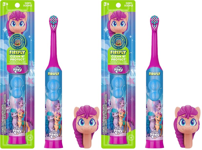 FIREFLY Clean N' Protect My Little Pony Power Toothbrush with 3D Character Cover, Soft Bristles, Battery Included, Ages 3+ (Pack of 2)