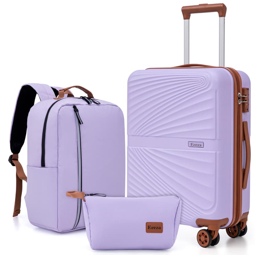 Eeeza Carry On Luggage Set 22x14x9 Airline Approved Luggage Sets 3 Piece,Suitcases with Wheels,ABS Hard Case Luggage with TSA Lock Spinner Wheels(20 Inch,BP/TB)