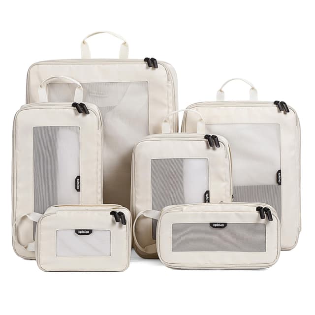 EPICKA TripCozy Compression Packing Cubes - 6 Set Durable Travel Organizer Bags with Mesh Top, Expandable Travel Accessories for Carry on, Luggage, Suitcase, Backpack (Beige)