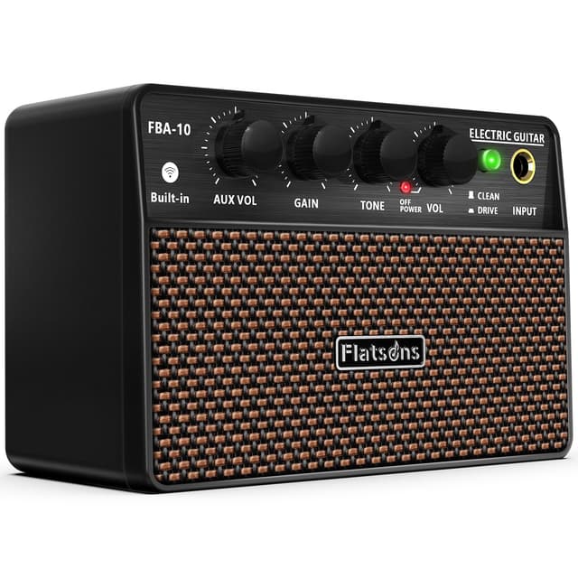 Flatsons FBA-10 Guitar Amp, 10W Mini Electric Guitar Amplifier with Clean/Drive Channel, 6H Working, USB-C Rechargeable, 3.5mm Headphone/AUX Jack, Wireless Portable Amp for Indoor Practice, Traveling