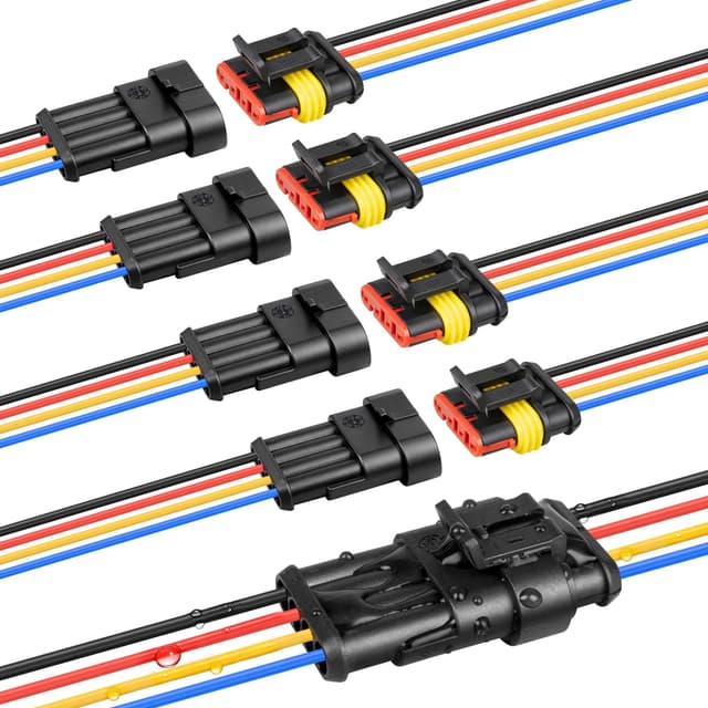 RED WOLF 16 AWG 4 Pin Waterproof Connector, Automotive Electrical Wire Connectors, 4 Wire Connector Harness Male and Female Plug Socket for Cars Truck Motorcycle Marine Boats - 5 Kits (4 Pin)