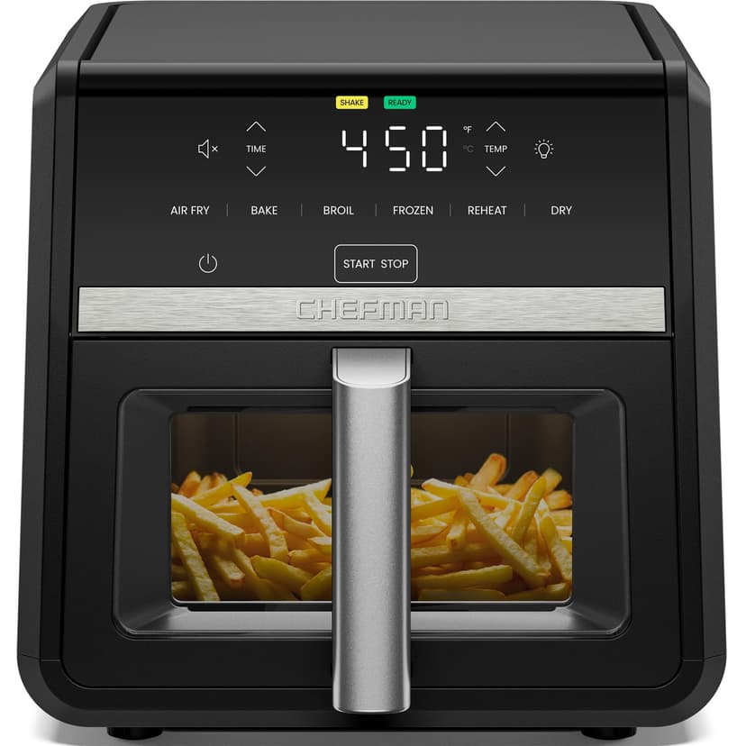 Chefman Air Fryer TurboFry 9-Qt, 6-in-1 High-Powered 450°F Cooking for Crispier French Fries, Chicken, and Onion Rings, XL Windowed Basket, Air Fry, Bake, Broil, Reheat, Dehydrate, Defrost – Black