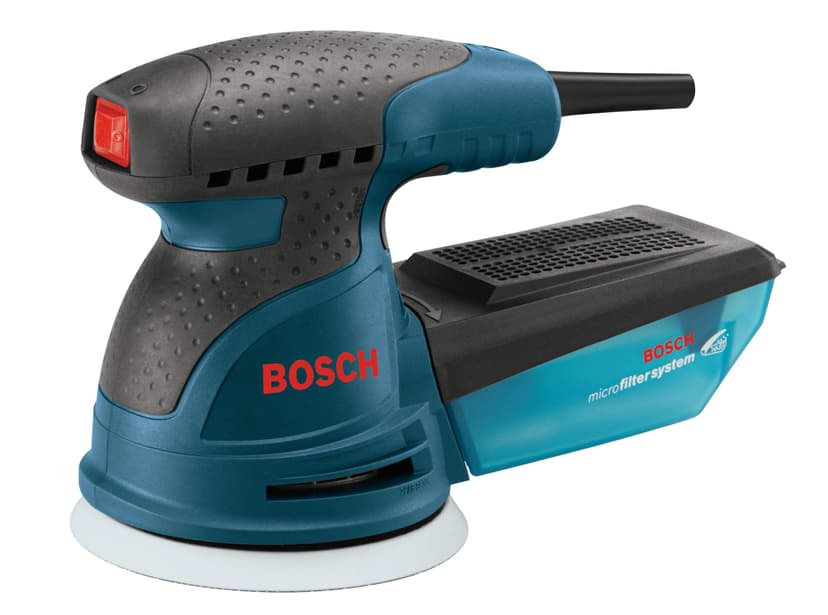 BOSCH ROS20VSC Palm Sander 2.5 Amp 5 Inch Corded Variable Speed Random Orbital Sander, Polisher Kit with Dust Collector and Soft Carrying Bag