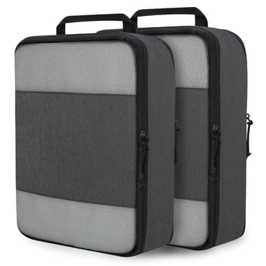 Extra Large Compression Packing Cubes for Travel Essentials, 2 Set Expandable Compression Bags for Travel Packing Cubes for Suitcase Luggage Organizer Bags, Black Mesh