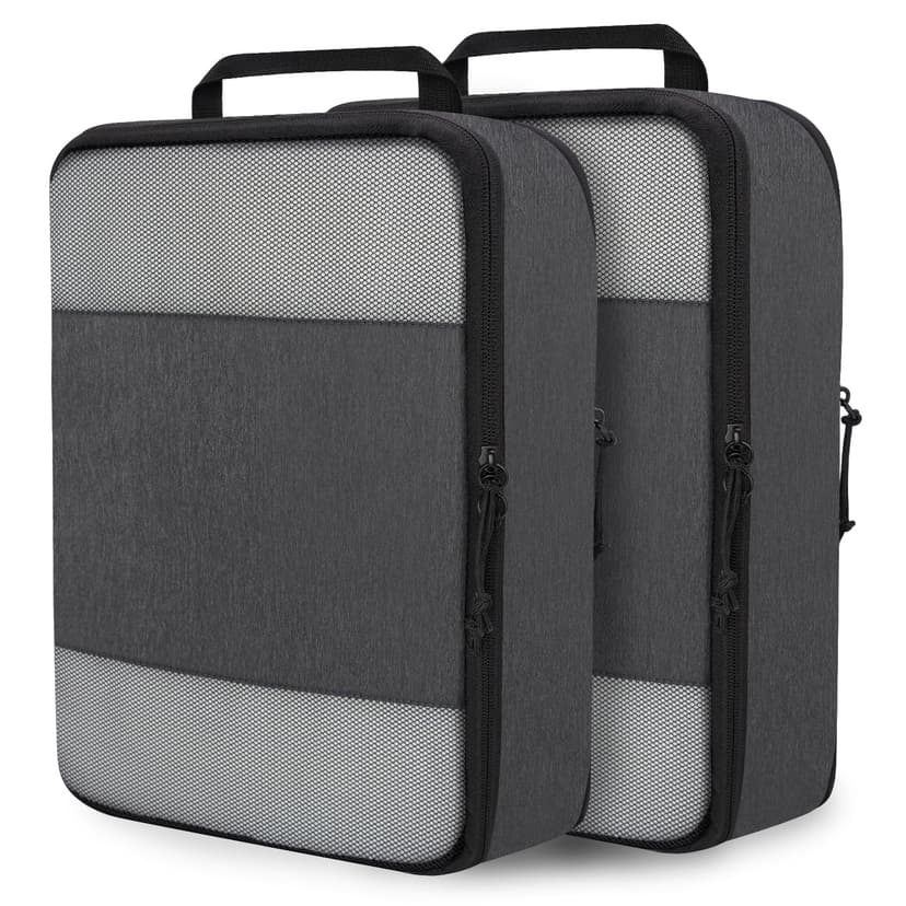 Extra Large Compression Packing Cubes for Travel Essentials, 2 Set Expandable Compression Bags for Travel Packing Cubes for Suitcase Luggage Organizer Bags, Black Mesh