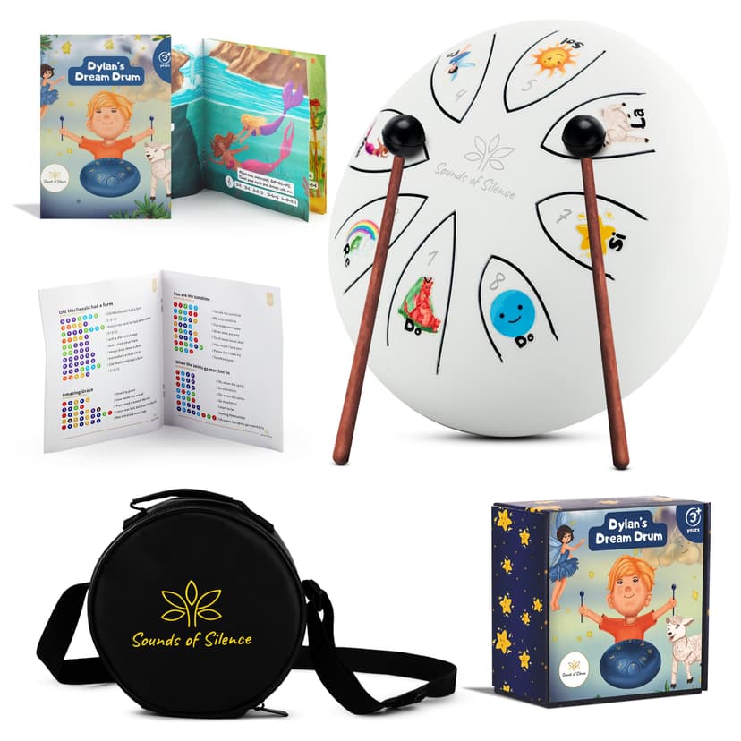 Sounds Of Silence Steel Tongue Drum - Bedtime Story and Drum - Dylan's Dream Drum Musical Gift for Children - Tongue Drum for Kids - Calming Drum, DDD-01