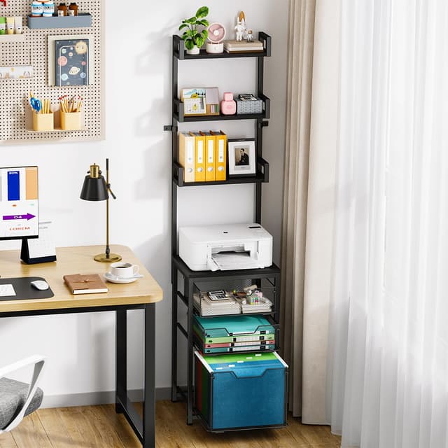 Sbanmao 3-Drawer File Cabinet with 3 Shelves, 61" Tall Vertical Filing Cabinet for Home Office, Metal Mesh Drawers with Small Printer Stand, Fit for Letter Files, Black