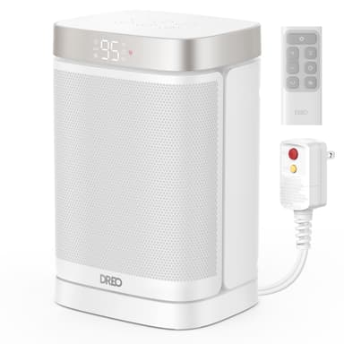 DREO Space Heater for Bathroom and Indoor, Portable Heater, 1500W Safe and Quiet PTC Ceramic Heater, 41-95°F Digital Thermostat, 70°Oscillating, Remote, ALCI Safety Plug, 12h Timer, 5 Modes, White