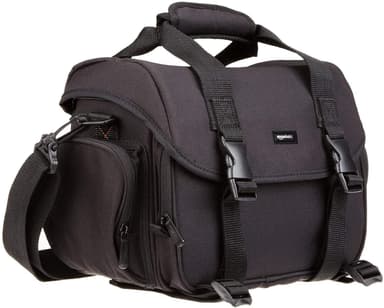 Amazon Basics Large DSLR Gadget Bag for Camera Storage with Shoulder Strap, Black with Grey Interior