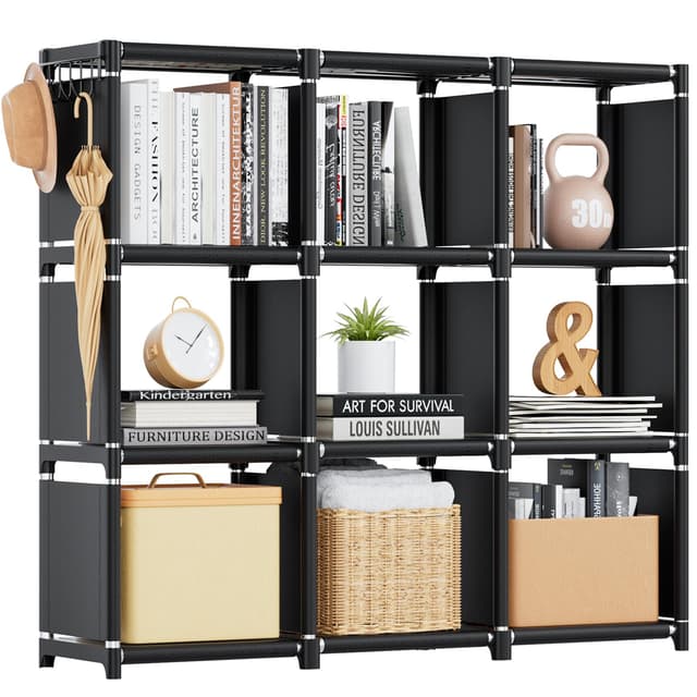 Mavivegue Book Shelf, 9 Cube Storage Organizer, DIY Bookcase, Metal Cube Bookshelf, Tall Book case for Bedroom, Living Room,Office, Closet Storage Organizer, Black Cubicle Storage Rack
