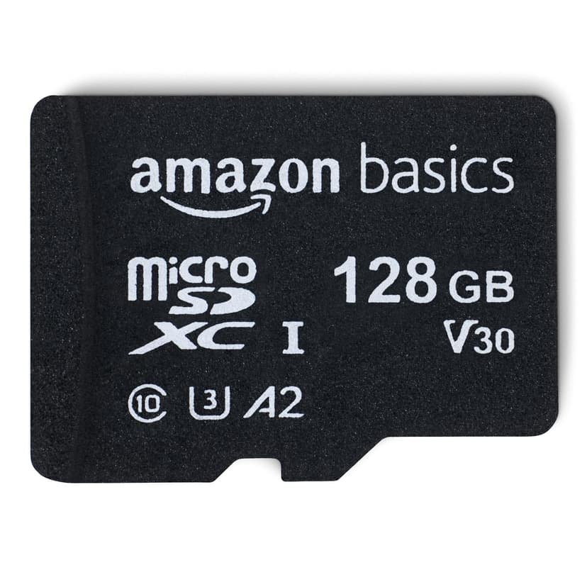 Amazon Basics Micro SDXC Memory Card with Full Size Adapter, A2, U3, Class 10, Read Speed up to 100 MB/s, 128 GB, Black