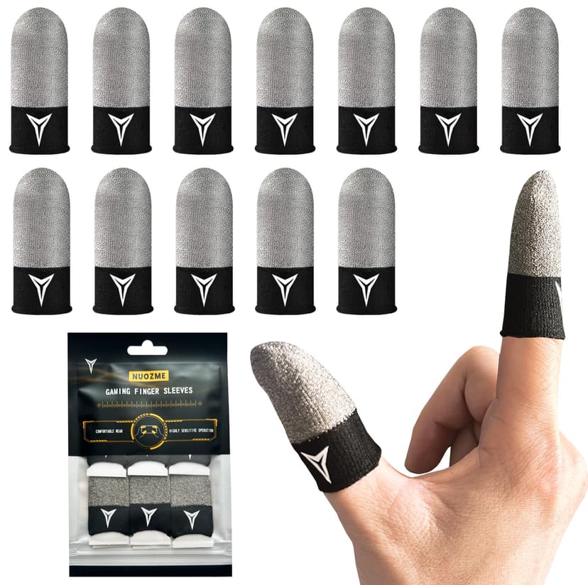 Improved Version-12 Pack Visible Pure Silver Fiber&Carbon Fiber Professional Model Gaming Finger Sleeves,No Rubber Band,Maximum Touch Response,Comfortable fit, Anti-Sweat,Fit All Touchscreen Devices