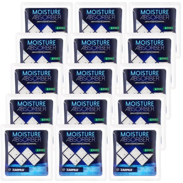 Zarpax Moisture Absorber Sachets Activated Charcoal 1.4 oz/40g - Remove Excess Moisture In Air - Desiccant Dehumidifier for Closet, Drawer, Safe, Storage - Dampness & Humidity Control - Set of 15