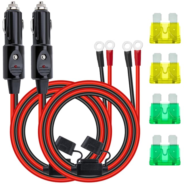 2PCS 12 AWG Heavy Duty Cigarette Lighter Plug, 3.3 FT Cigarette Lighter Male Plug Adapter Cable with LED Lights and Fuse Box, Male Cigarette Lighter Plug, Car Accessories for Inverter, Air Pump