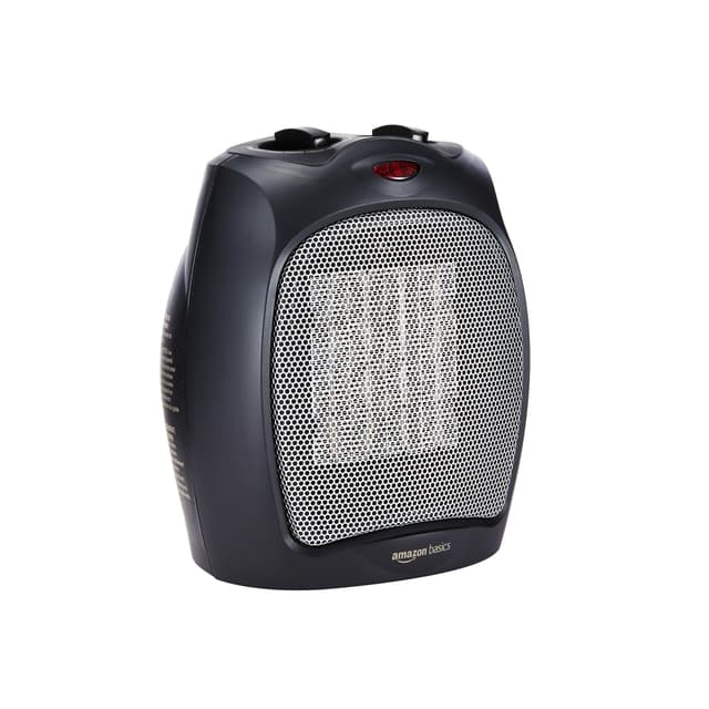 Amazon Basics Ceramic Space Heater, Portable Indoor Heating Solution, With Overheat and Tip-Over Protection, Thermostat, Non-Oscillating, 1500W, 7.52"D x 6.34"W x 9.45"H, Black