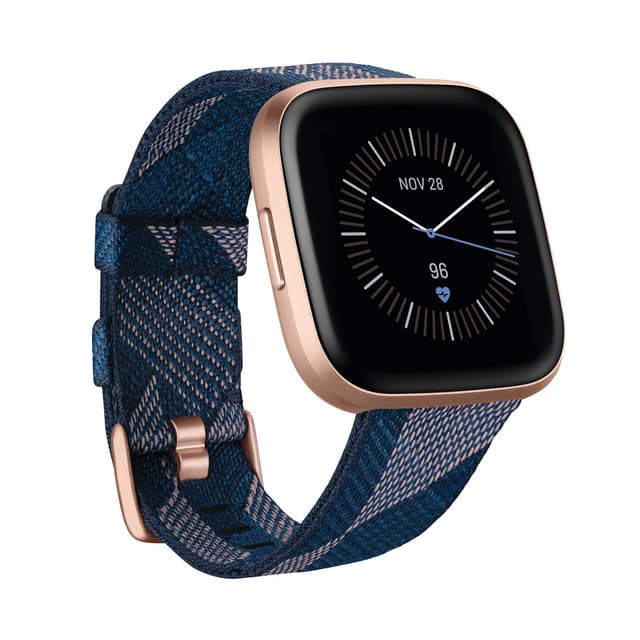 Fitbit Versa 2 Special Edition Health and Fitness Smart Watch with Heart Rate, Music, Alexa Built-In, Sleep and Swim Tracking, Navy and Pink Woven/Copper Rose, One Size (S and L Bands Included), 2.3