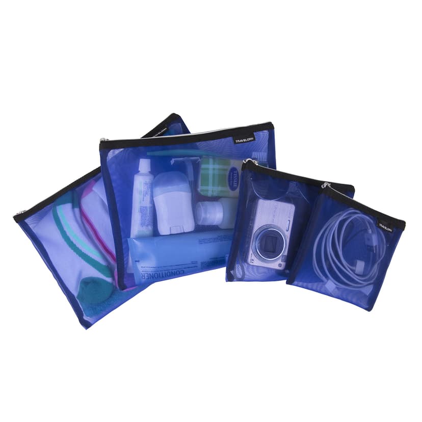 Travelon Set of 4 Mesh Pouches, Blue, 9.5 x 12.75 x 0.5
