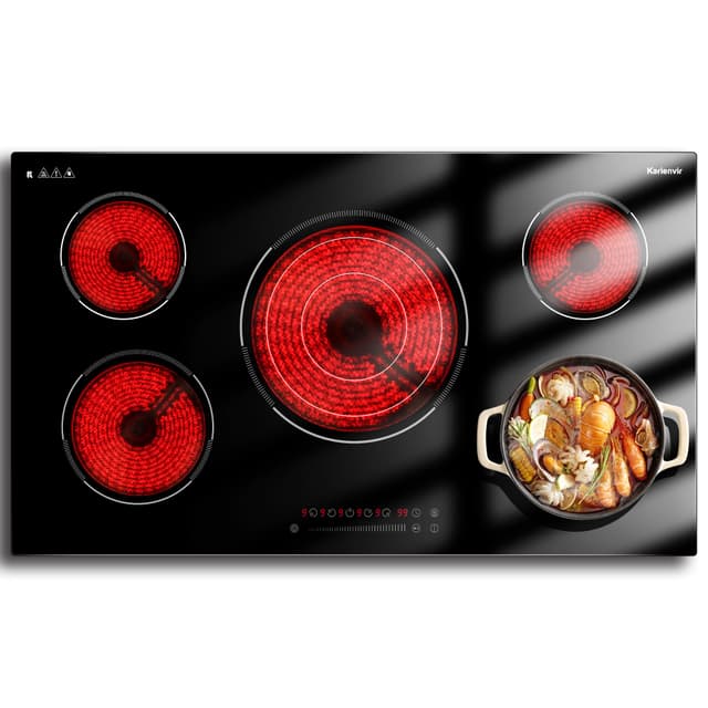 Karienvir 36 Inch Electric Cooktop, 5 Burner Electric Cooktop Bulit in, 9200W, 9 Power Levels, Electrics Stove with Timer, Safety Lock, Pause, 220V-240V Hard Wire