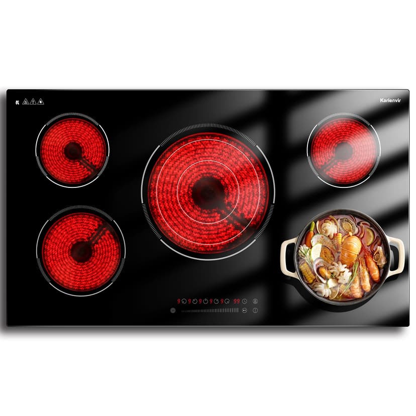 Karienvir 36 Inch Electric Cooktop, 5 Burner Electric Cooktop Bulit in, 9200W, 9 Power Levels, Electrics Stove with Timer, Safety Lock, Pause, 220V-240V Hard Wire