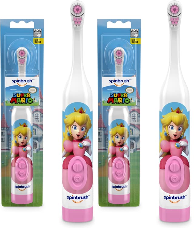 Spinbrush Princess Peach Kids Electric Battery Toothbrush, Soft, 1 ct (Pack of 2)