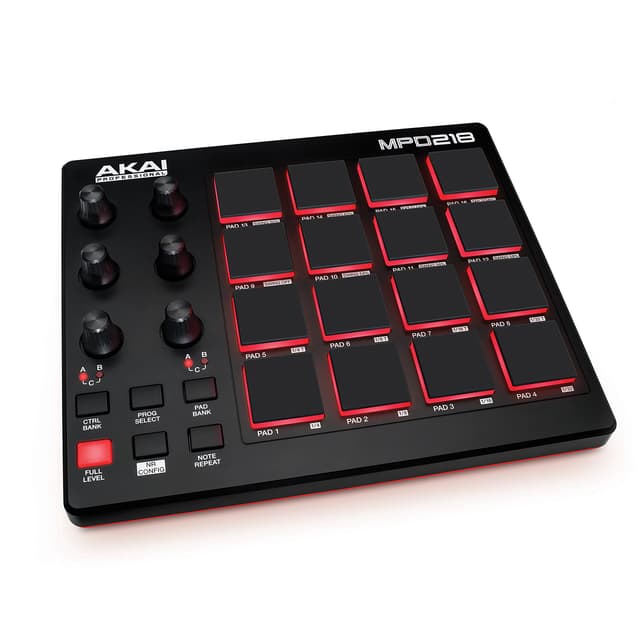 Akai Professional MPD218 - USB MIDI Controller with 16 MPC Drum Pads, 6 Assignable Knobs, Note Repeat and Full Level Buttons and Production Software