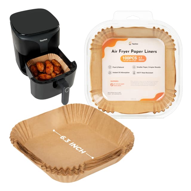 Tastee Air Fryer Liners 100Pcs - Design for 3-6QT Air Fryer Baskets, Oil-Absorbent Disposable Paper Liners, 450°F Heat Resistant, Custom Fit