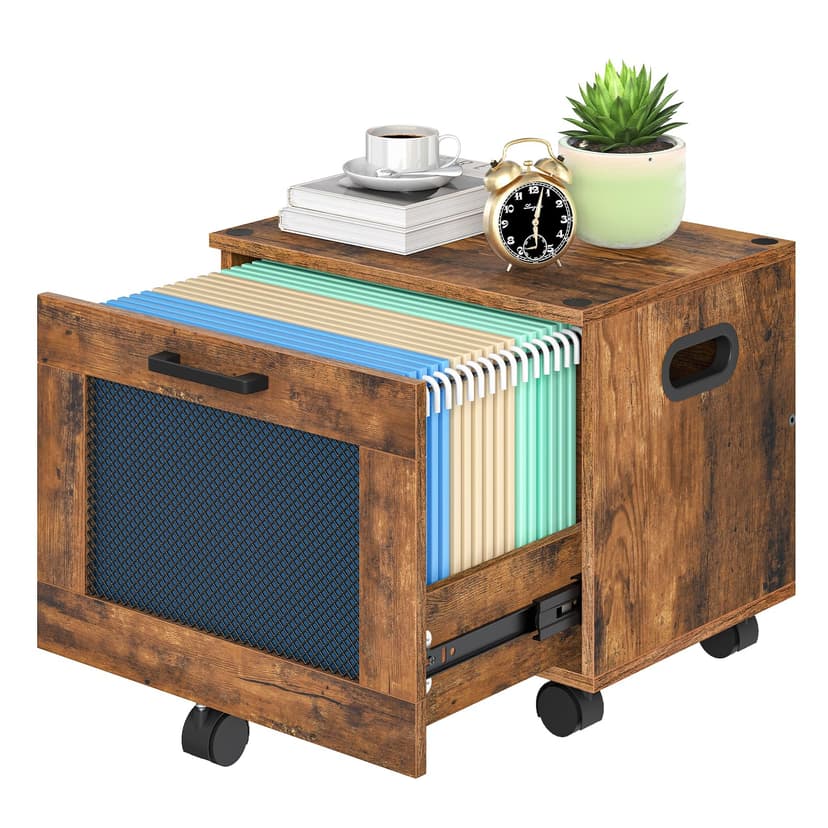 HOOBRO File Cabinet, Rolling File Cart, Under Desk Small Filing Cabinet, File Organizer Box, Home Office File Basket with Drawer for A4, Letter Files, Rustic Brown and Black BF11WJ01G1